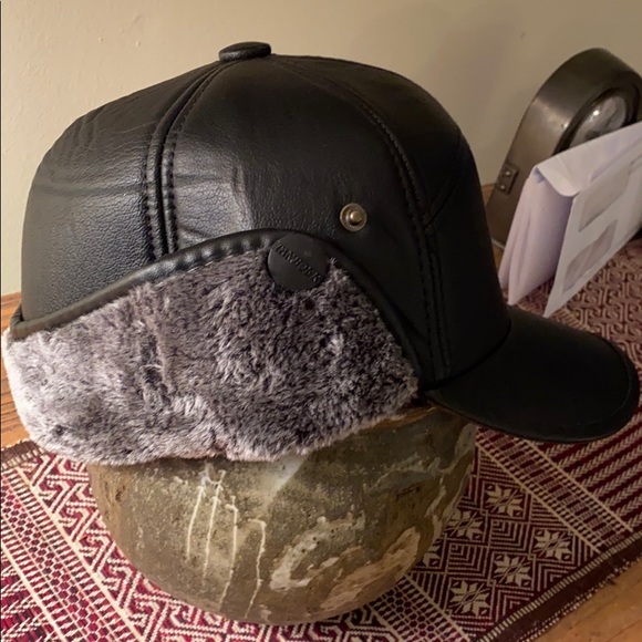 Other - Black leather look bomber hat